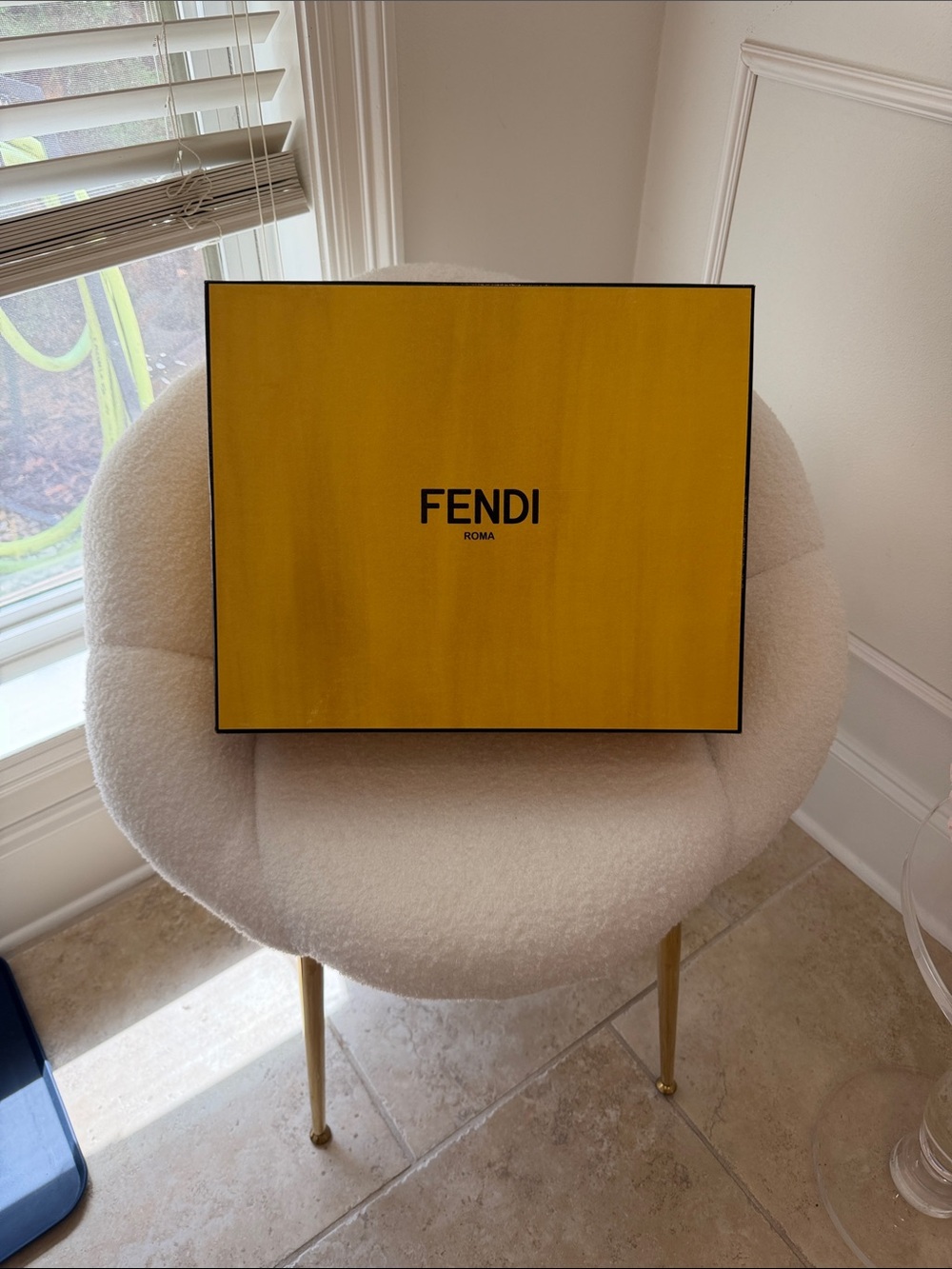 Fendi Yellow Logo Decorative Box with Black Trim